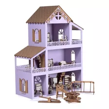 Casa Casinha De Boneca Polly Lilás + 36 Móveis+parquinho