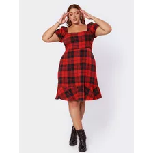 Vestido Festa Junina Curto Plus Size Feminino Alça Xadrez