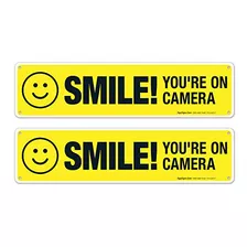 Smile You're On Camera Sign, (2 Pack) Yellow Background...