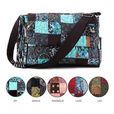 Bolsa Feminina Transversal Samantha Patchwork Giuliana Fiori Cor Azul/marrom