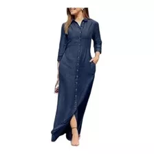 Vestido Camisero De Manga Larga Con Botones De Jeans