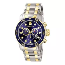 Reloj De Pulsera Invicta Pro Diver Scuba 0077 De Cuerpo Color Acero, Analógico, Para Hombre, Fondo Azul, Con Correa De Acero Inoxidable Color Acero Y Oro, Agujas Color Blanco Y Oro Y Rojo, Dial Blanco