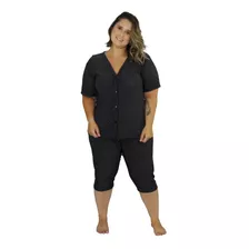 Pijama Pescador Plus Size Capri Bermudão Botões 