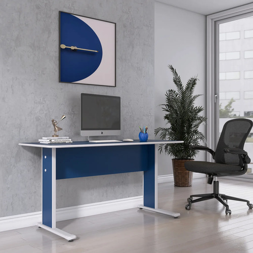Escrivaninha Mesa Escritório Secretária Mx120 Maxxi 120cm Cinza/azul