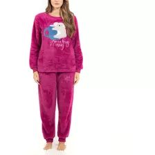 Pijama 2 Piezas Polar Peluche Bordado Manga Larga Dama Mujer