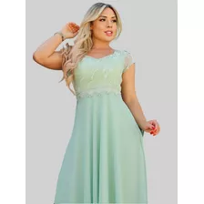 Vestido Madrinha Evangélico Verde Menta Manga Curta Iuly