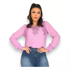 Blusa Manga Longa Plus Size Pedraria Renda Sku:bmlp19