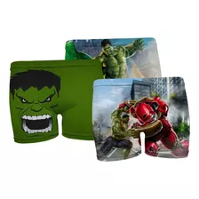 Kit 3 Cueca Box Boxer Infantil Estampada Hulk Menino