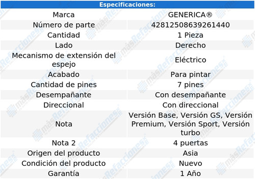 (1) Espejo Derecho Elect Generica Regal Del 2011 Al 2015 Foto 2