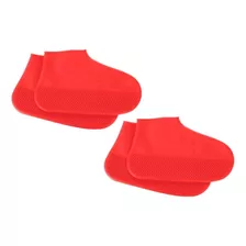 Kit 2 Pares Capa Bota Impermeável Sapatos Grande De Silicone Cor Vermelho