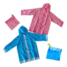 Poncho Chaqueta Impermeable Unicolor Rosa O Azul Para Niños 