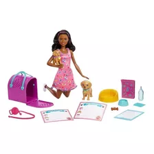 Boneca Barbie Morena Adota Cachorrinho Mattel Hkd86