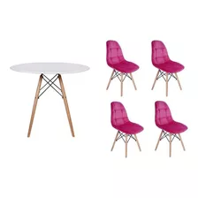 Kit Mesa Jantar Eiffel 80cm Branca +4 Cadeiras Botonê Veludo