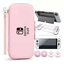 Kit De Accesorios Para Switch Oled Funda De Transporte Rosa