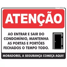 Placa Aviso Condomínio Manter O Portão Fechado Pvc 30x20cm