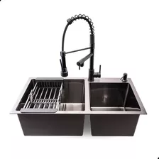 Cuba Cozinha Dupla Inox Preta 78x43 Com Torneira Monocomando Cor Torneira Monocomando Duo