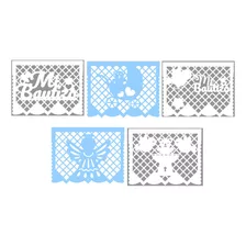 Decoración Papel Picado Bautizo Niño 10 Tiras De 5.5 Metros