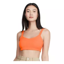 Top Cropped Alças Finas Decote V Laranja Dzarm