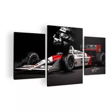 Cuadro Decorativo Tres Piezas Ayrton Senna 100x60 Cm Mdf