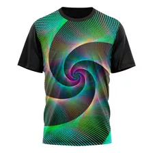 Camiseta Psicodélica Espiral Ilusão Óptica Neon Led Raveup