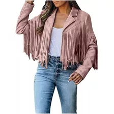 Chaqueta Vaquera De Gamuza Con Borlas Para Mujer