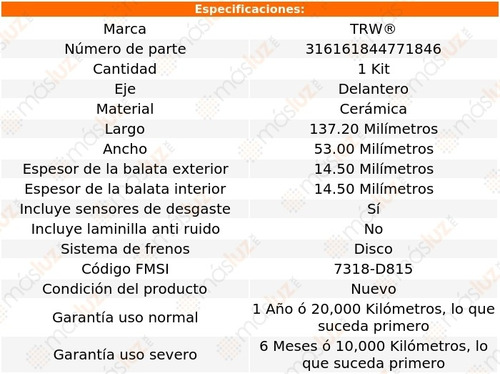 Balatas Ceramicas Delanteras Infiniti G20 00 Al 02 Trw Foto 2