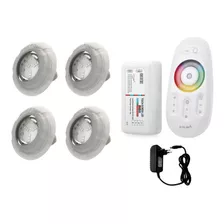 Kit Led Piscina Com Controle + 4 Leds Rgb + Fonte 12v