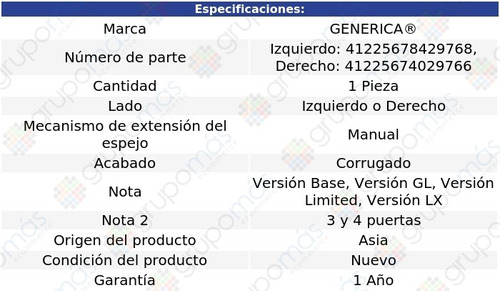 Espejo Lateral Der O Izq Manual Corrug Windstar 95 Al 98 Foto 2