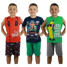 3 Conjunto Menino Infantil Verão 1/2/3/4/6/8 Anos Atacado