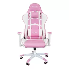 Cadeira De Escritório Mymax Mx5 Gamer Ergonômica Rosa E Branca Com Estofado De Couro Sintético