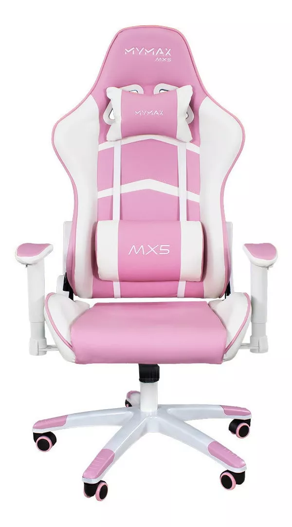 Cadeira De Escritório Mymax Mx5 Gamer Ergonômica  Rosa E Branca Com Estofado De Couro Sintético