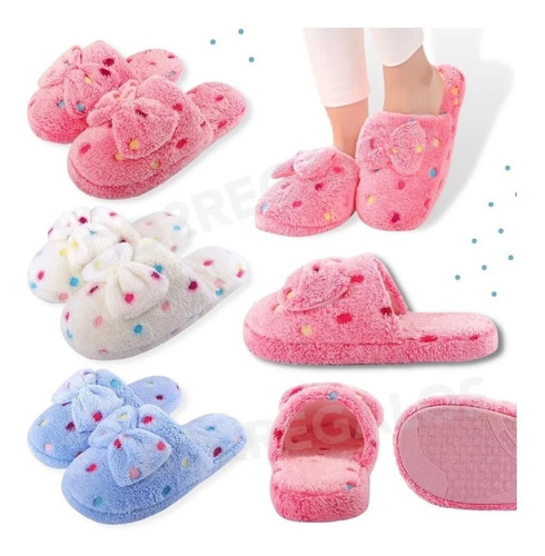 Pantufla Mujer Antideslizante Abrigadas Invierno Moño Oferta