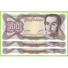 3 Billetes Consecutivos 100 Bolívares Octubre-13-1998 L8 Unc