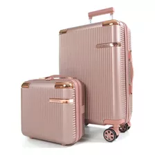 Mala De Viagem Pequena 10kg Com Rodinhas Frasqueira Chique Cor Rose Gold Liso