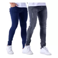 Kit 2 Calça Jeans Skinny Rasgada Desfiada Ziper Na Perna