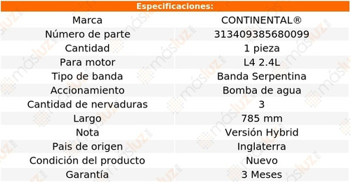 Banda 785 Mm Acc Optima L4 2.4l 11/15 Bomba De Agua Foto 8