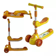 Patinete Infantil Elite Imports 2 Em 1 Com Assento E Luz Led Cor Amarelo Dinossauro