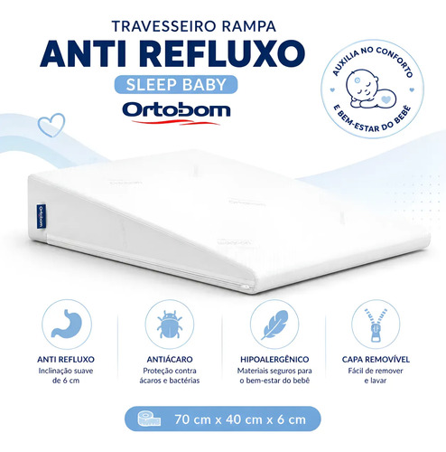 Travesseiro Rampa Anti Refluxo Bebê Ortobom Sleep Baby 70x40 Branco