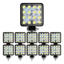 Kit 10 Farol Milha 16 Led 48w 12v/24v Quadrad Off-road 6000k