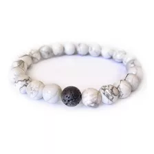 Pulsera Blanca Howlita Con Cuenta Volcánica Vigor