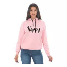  Moletom Feminino Happy Blusa De Frio Canguru