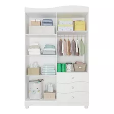 Guarda Roupa Infantil Branco Mdf Solteiro 4 Portas 3 Gavetas