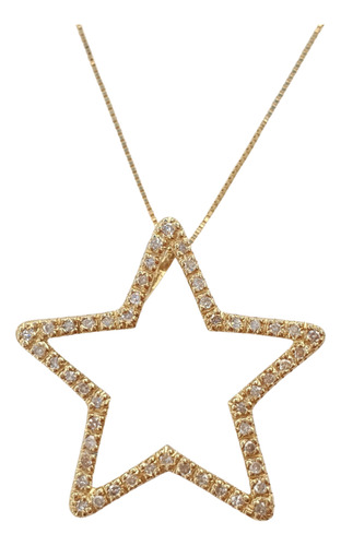Pingente Estrela Grande Com Diamantes De Ouro 18k 750 Amarelo