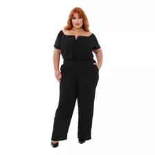 Macacão Plus Size Longo Aro V Pantalona Luxo Social Festa