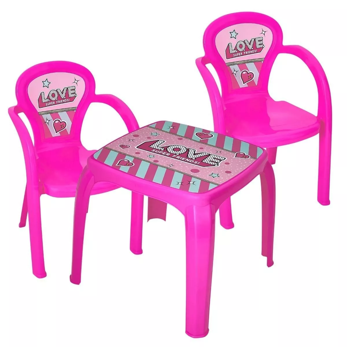 Mesinha Rosa Infantil Educativa + 2 Cadeiras Decorada Menina