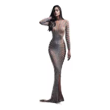 Vestido Maxi Transparente De Manga Larga Con Aberturas De Fa