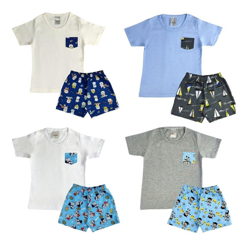 Kit 4 Conjunto Pijama Infantil Masculino Bebê Conforto Verão