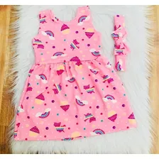 Combo 4 Peças Vestidos+tiara Bebê De 9 Meses A 2 Anos.