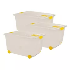 Pack X 3 Caja De Plastico Organizadora Con Ruedas X 52 Lts