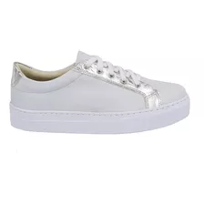 Tênis Feminino Casual De Amarrar 088 Napa Branco/metalico